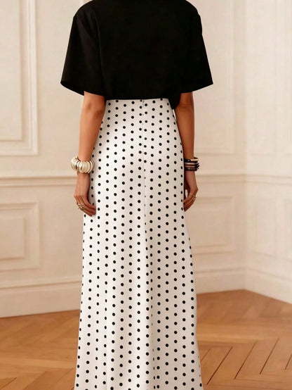 Women's Casual Polka Dot A-Line Maxi Skirt, Made Of Non-Stretch Woven Fabric, Suitable For Daily Wear, Summer White Spring