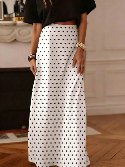 Women's Casual Polka Dot A-Line Maxi Skirt, Made Of Non-Stretch Woven Fabric, Suitable For Daily Wear, Summer White Spring
