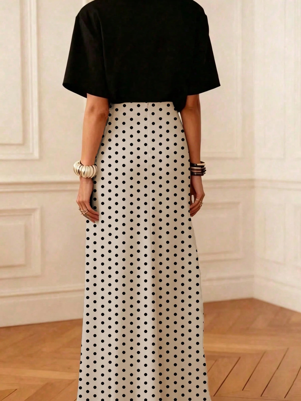 Women's Casual Polka Dot A-Line Maxi Skirt, Made Of Non-Stretch Woven Fabric, Suitable For Daily Wear, Summer White Spring
