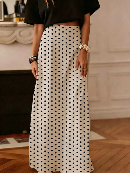 Women's Casual Polka Dot A-Line Maxi Skirt, Made Of Non-Stretch Woven Fabric, Suitable For Daily Wear, Summer White Spring