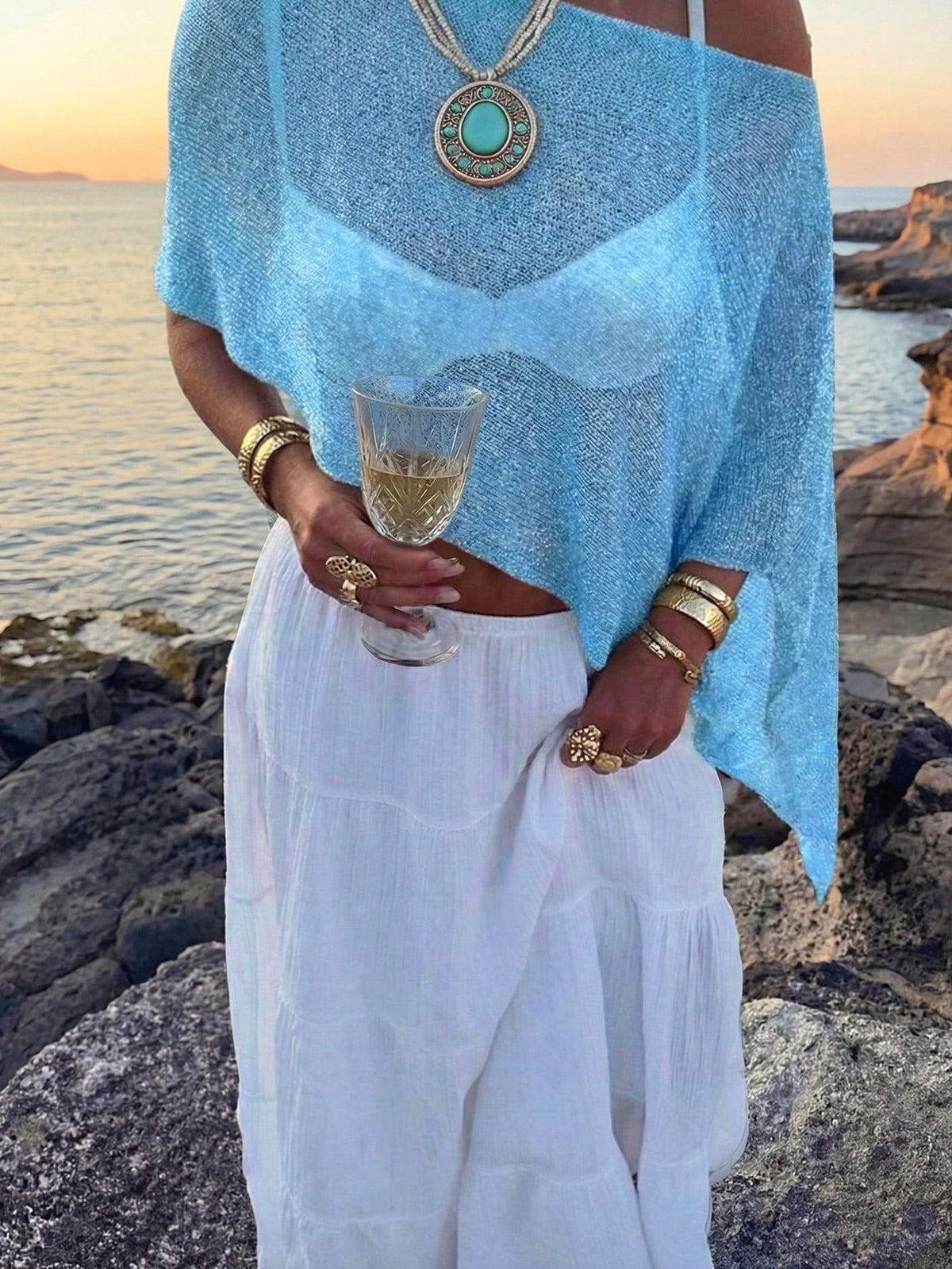 Women's Casual Sexy Shiny Lightweight Textured Solid Color Hollow Knit Cropped Top With Batwing Sleeves Vacation Beach Summer