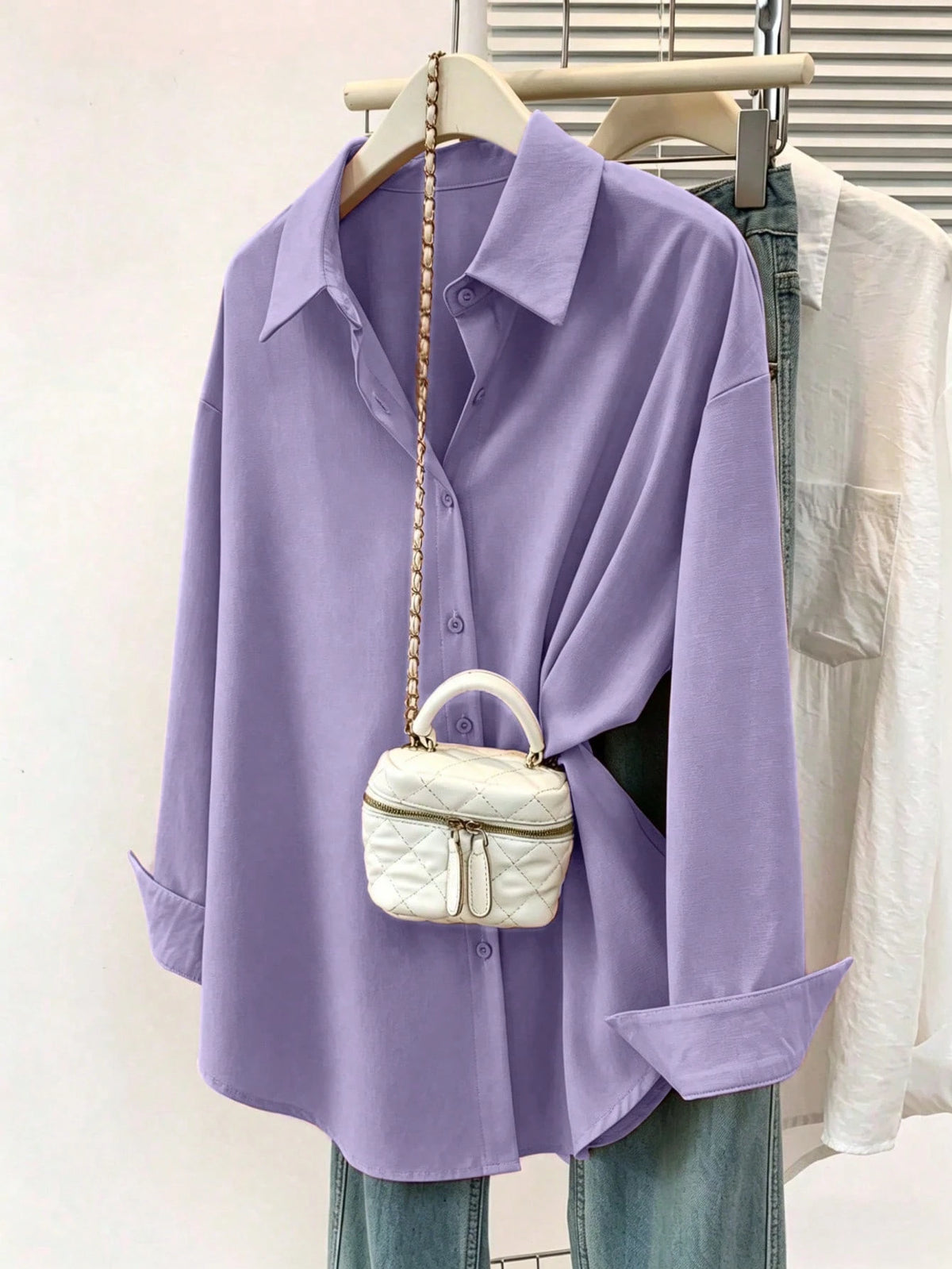 Women's Casual Solid Color Button-Down Long Sleeve Shirt, Elegant Blouse Suitable For Spring, Autumn & Winter Fall
