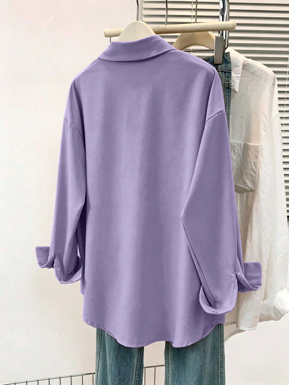 Women's Casual Solid Color Button-Down Long Sleeve Shirt, Elegant Blouse Suitable For Spring, Autumn & Winter Fall