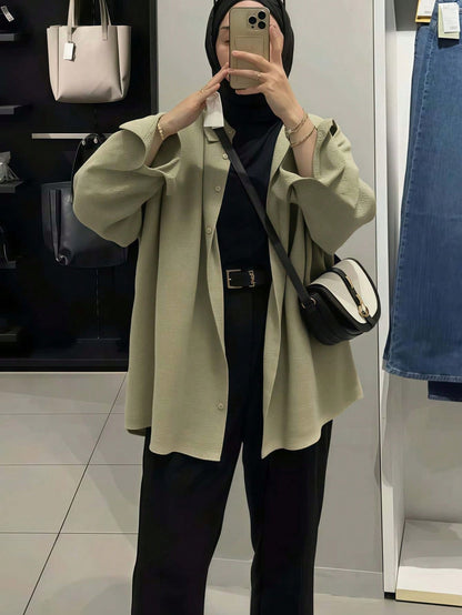 Women's Casual Solid Color Button-Down Long Sleeve Shirt, Elegant Blouse Suitable For Spring, Autumn & Winter Fall