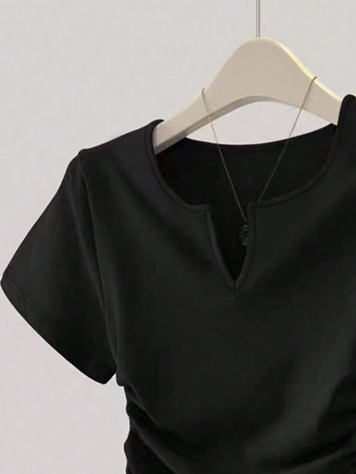 Women's Casual Solid Color Side-Drawstring Short Sleeve T-Shirt, Summer