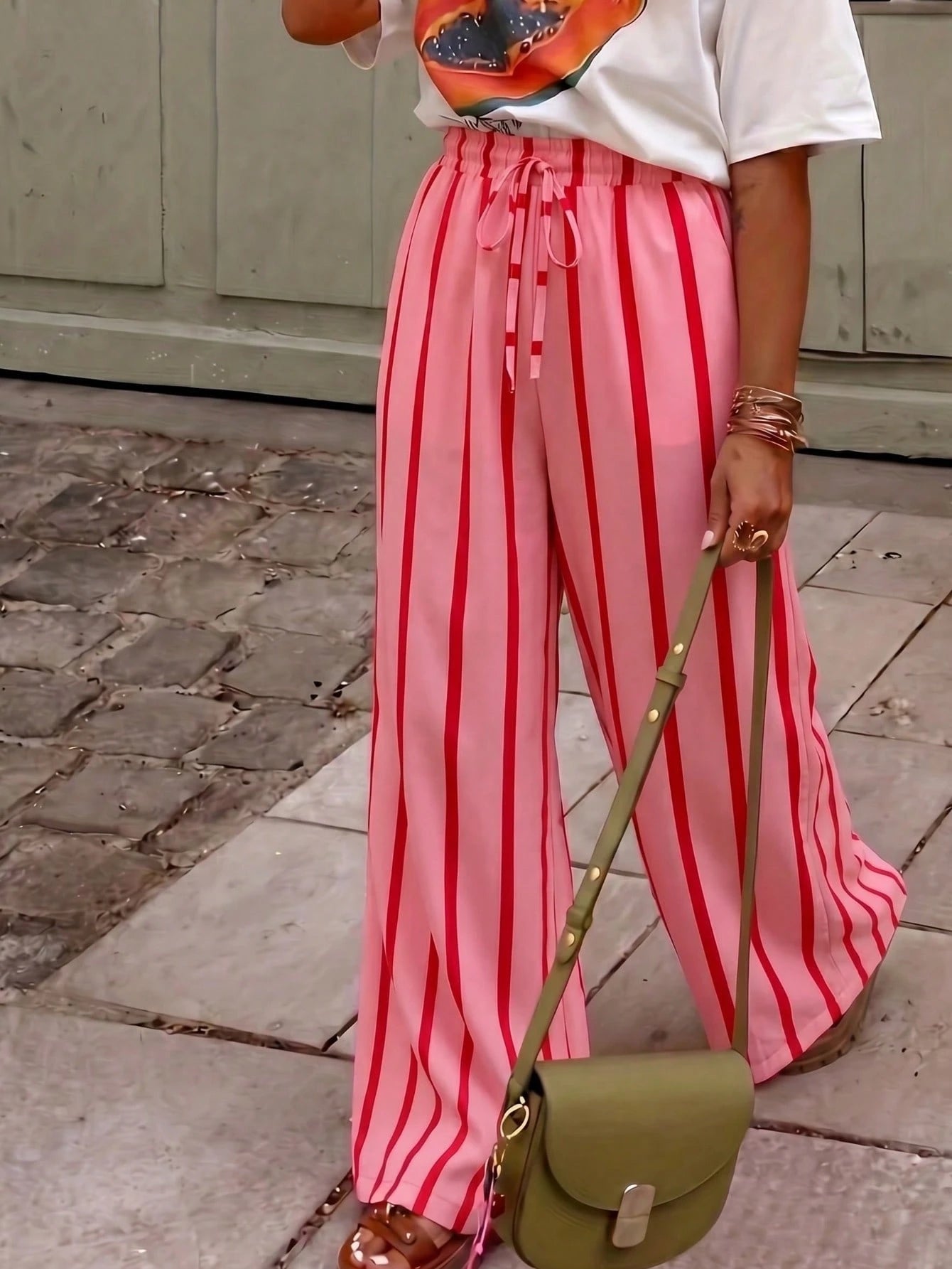 Women's Casual Striped Straight Loose Pants For Summer, Suitable For Daily Wear & Vacation