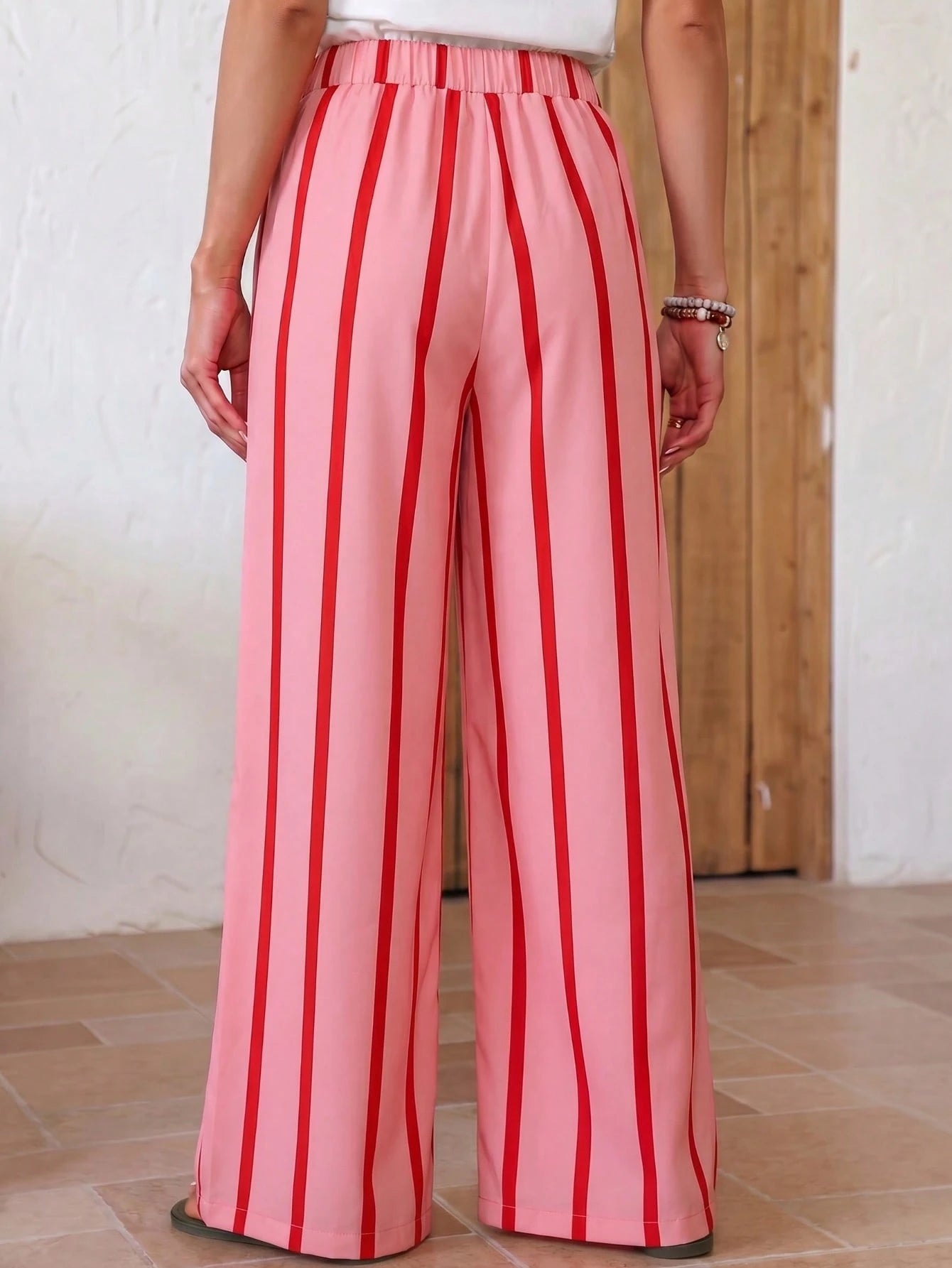 Women's Casual Striped Straight Loose Pants For Summer, Suitable For Daily Wear & Vacation