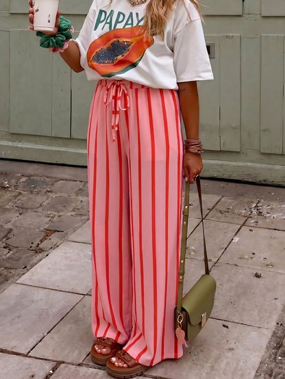 Women's Casual Striped Straight Loose Pants For Summer, Suitable For Daily Wear & Vacation