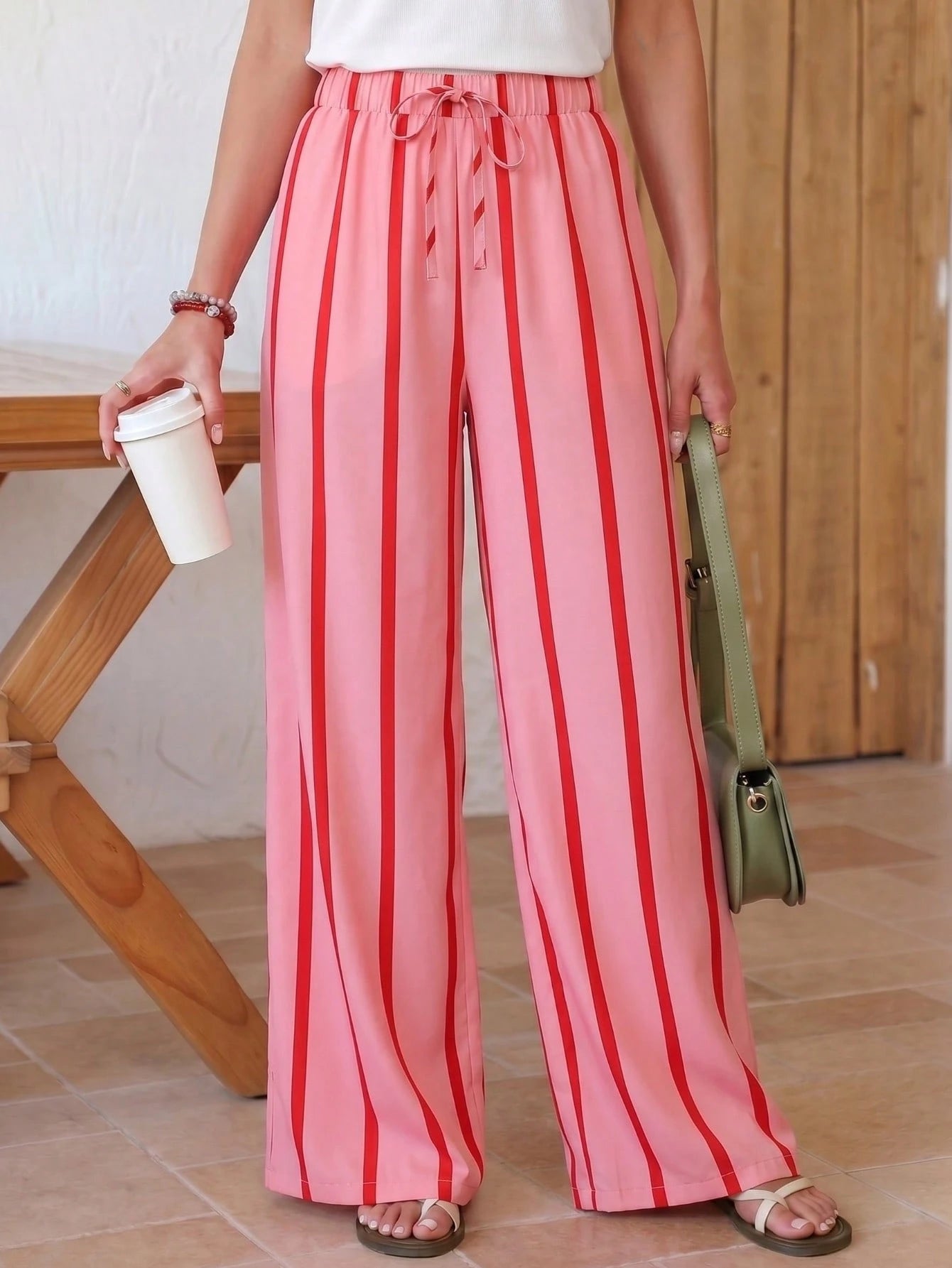 Women's Casual Striped Straight Loose Pants For Summer, Suitable For Daily Wear & Vacation