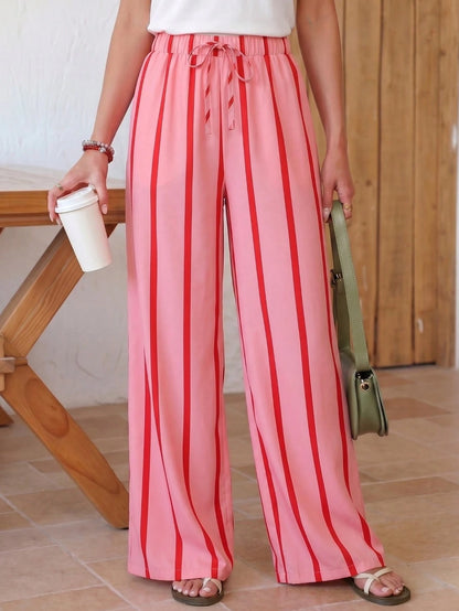 Women's Casual Striped Straight Loose Pants For Summer, Suitable For Daily Wear & Vacation