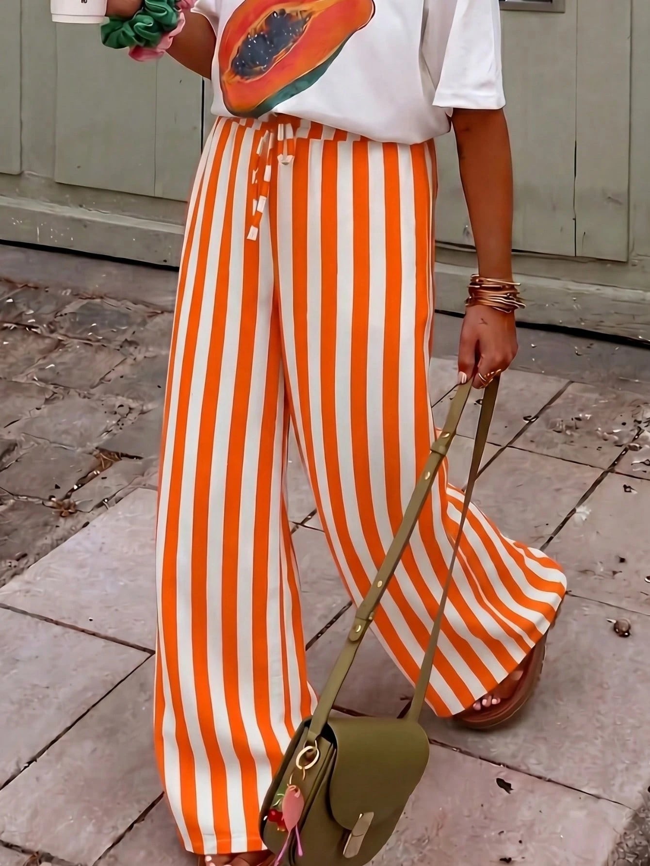 Women's Casual Striped Straight Loose Pants For Summer, Suitable For Daily Wear & Vacation