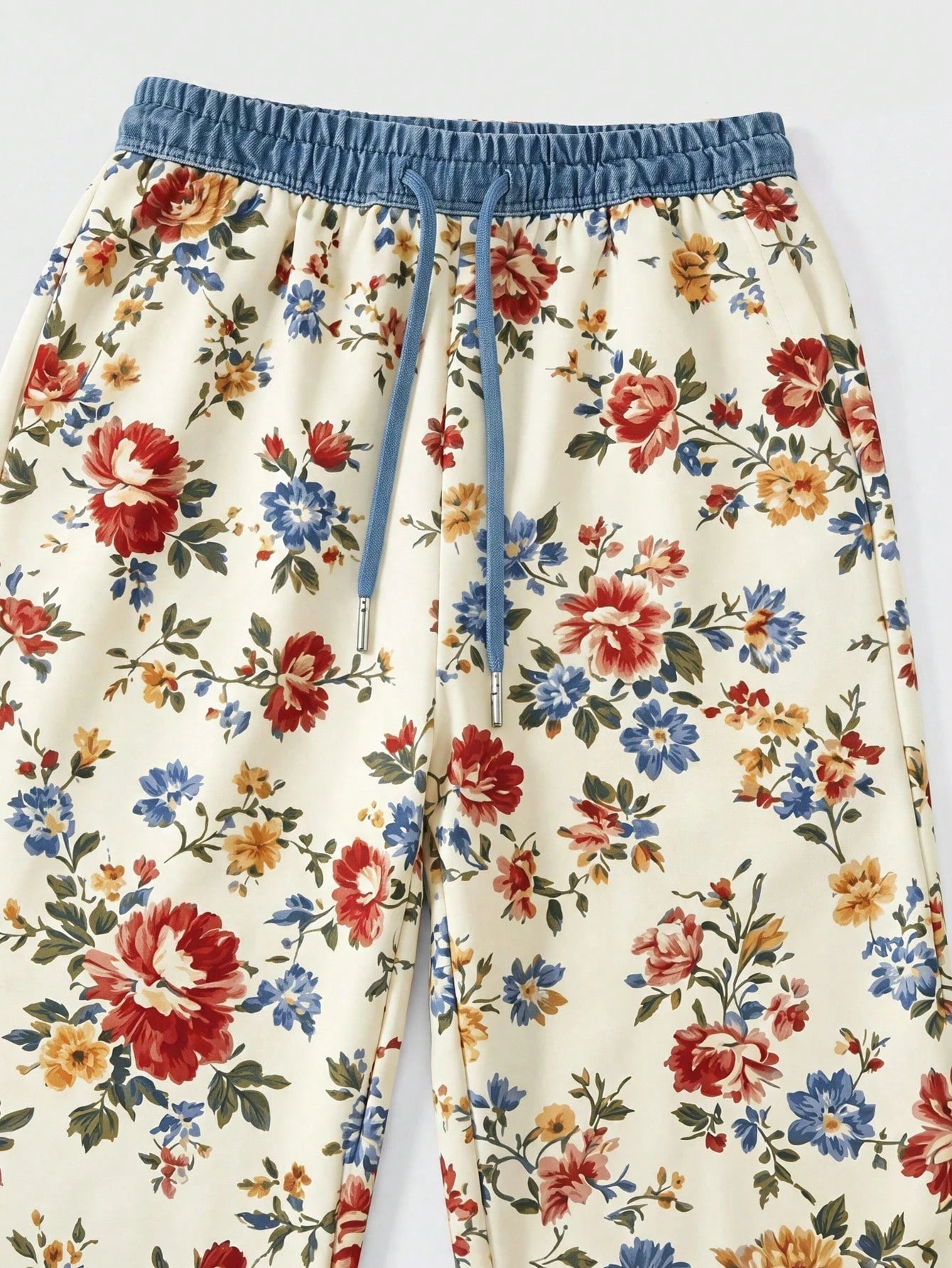 Women's Casual Vacation Style All-Over Floral Print Contrast Color Drawstring Waist Loose Wide Leg Long Pants