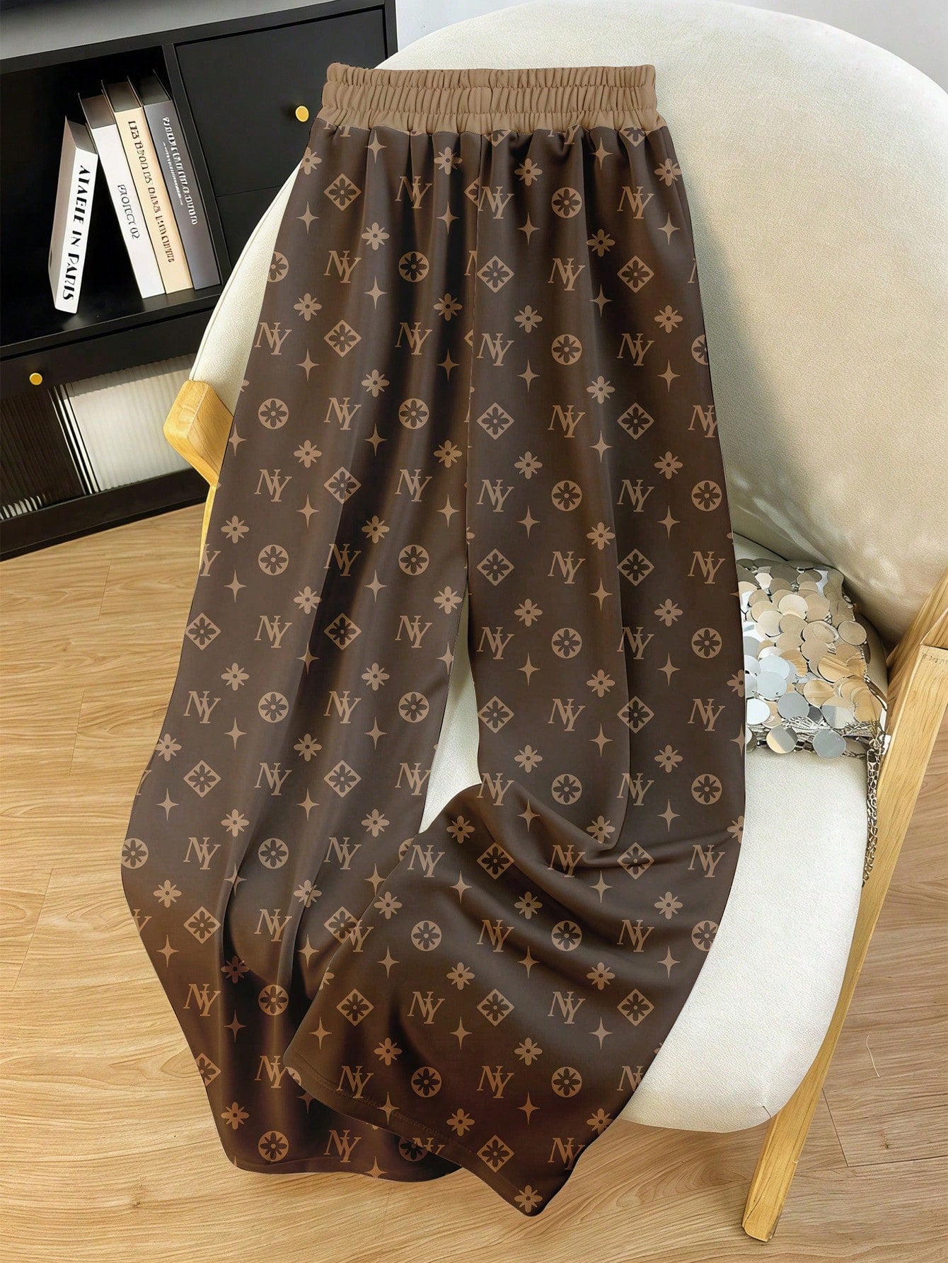 Women's Casual Vacation Style All-Over Floral Print Contrast Color Drawstring Waist Loose Wide Leg Long Pants
