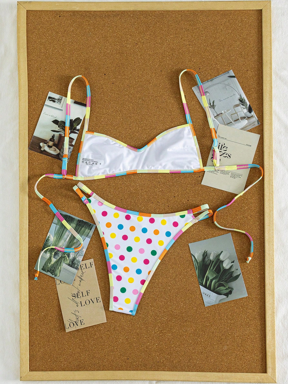Women's Cute Polka Dot & Striped Print Flat Chest Spaghetti Strap Bikini 2-Piece Set, Suitable For Summer Island Vacation Swimming Beach