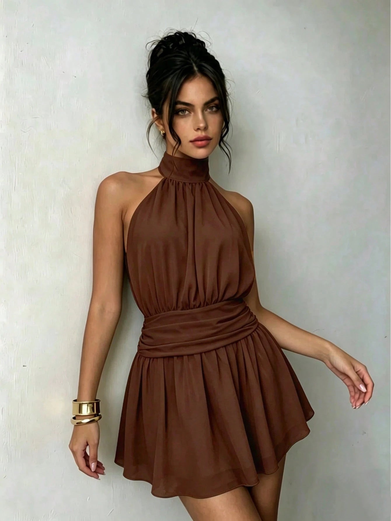 Women's Elegant Backless Sleeveless Short Camisole Dress, Non-Stretch Woven Fabric Mini Dress, Suitable For Summer Parties And Sexy Outfits, Date Night