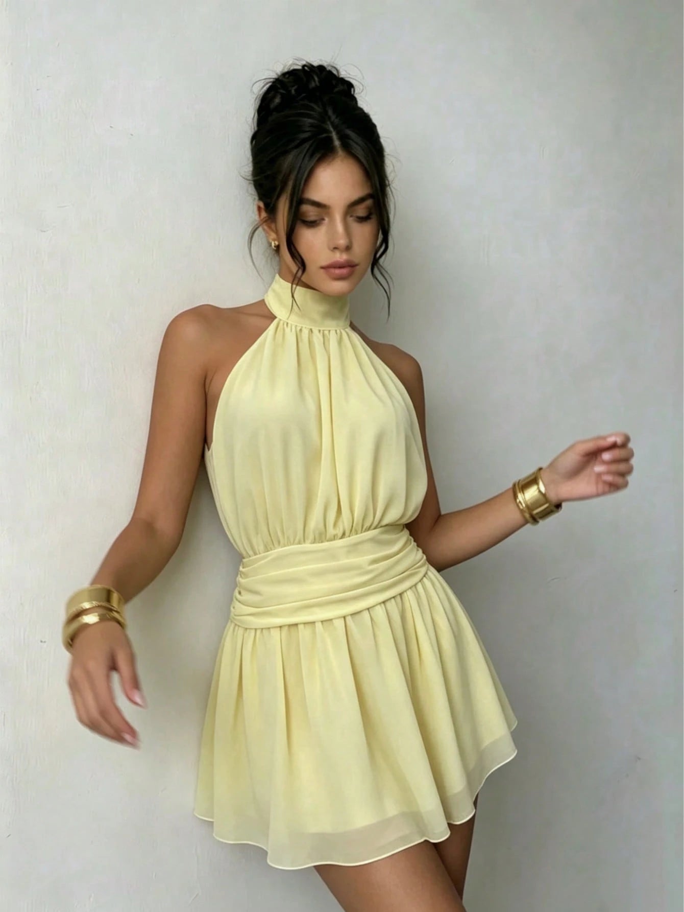 Women's Elegant Backless Sleeveless Short Camisole Dress, Non-Stretch Woven Fabric Mini Dress, Suitable For Summer Parties And Sexy Outfits, Date Night