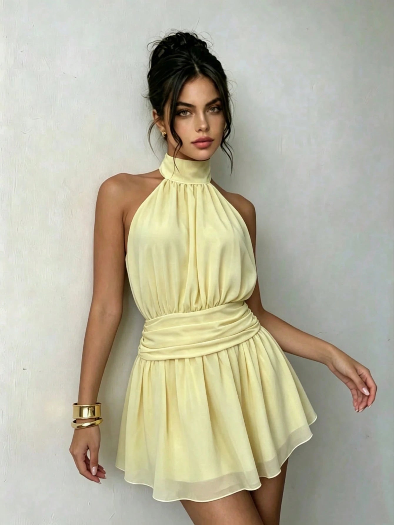 Women's Elegant Backless Sleeveless Short Camisole Dress, Non-Stretch Woven Fabric Mini Dress, Suitable For Summer Parties And Sexy Outfits, Date Night