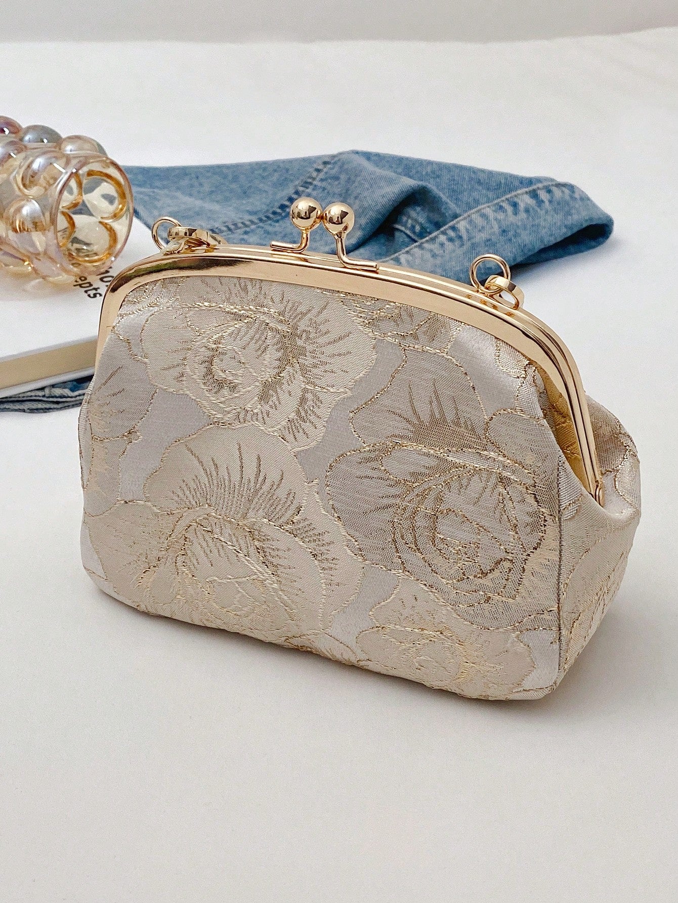Women's Elegant Beaded Embroidered Tassel Floral Print Handbag, Clutch Purse, Suitable For Evening Party, Wedding, Banquet,Bride