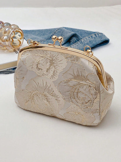 Women's Elegant Beaded Embroidered Tassel Floral Print Handbag, Clutch Purse, Suitable For Evening Party, Wedding, Banquet,Bride