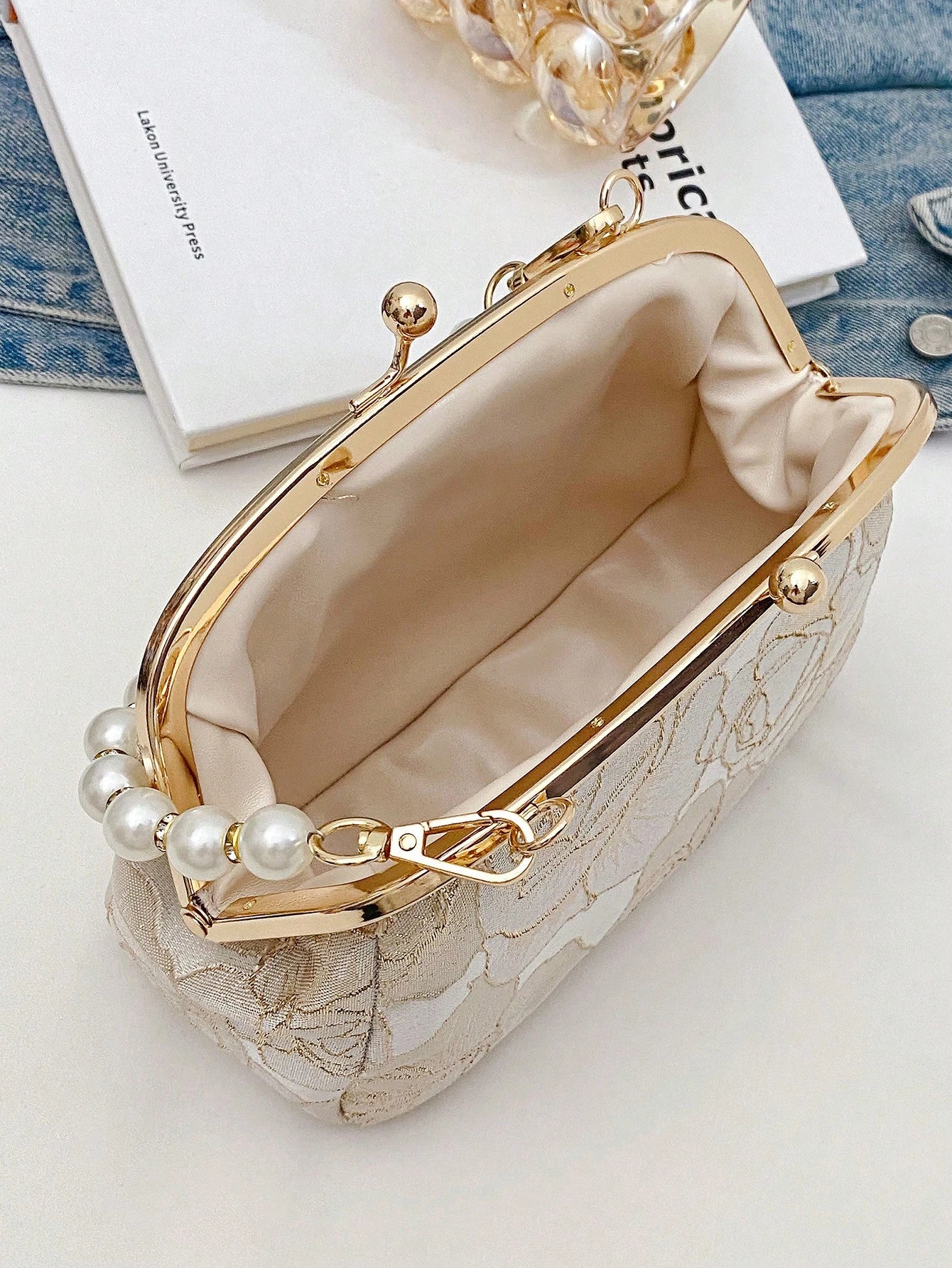 Women's Elegant Beaded Embroidered Tassel Floral Print Handbag, Clutch Purse, Suitable For Evening Party, Wedding, Banquet,Bride
