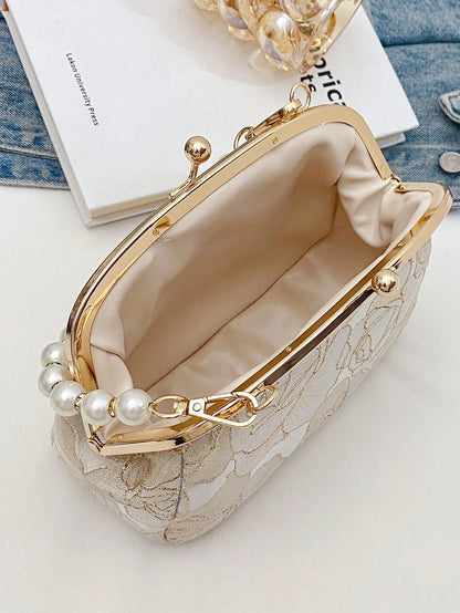Women's Elegant Beaded Embroidered Tassel Floral Print Handbag, Clutch Purse, Suitable For Evening Party, Wedding, Banquet,Bride