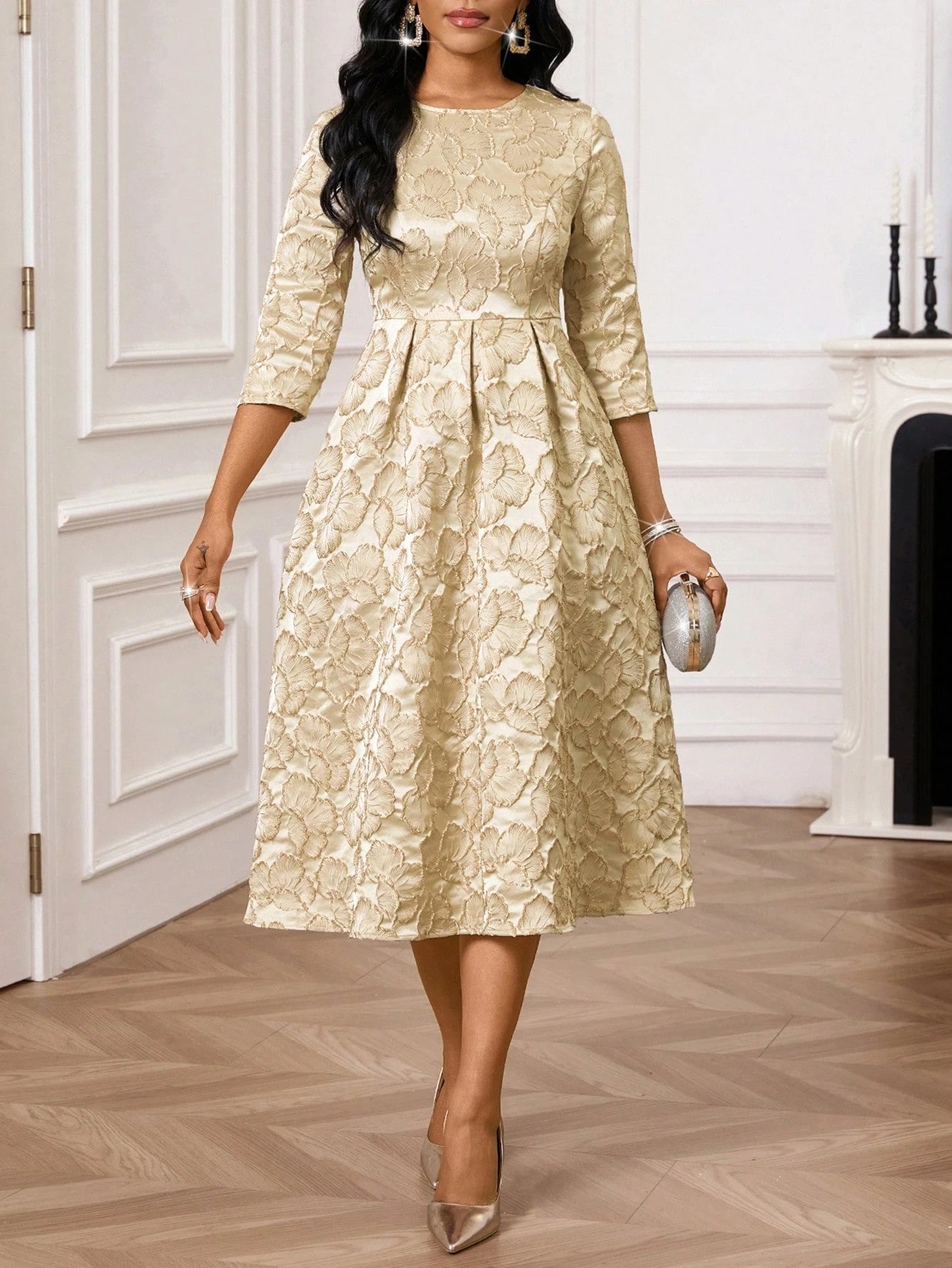 Women's Elegant Jacquard Mid-Length Party Dress