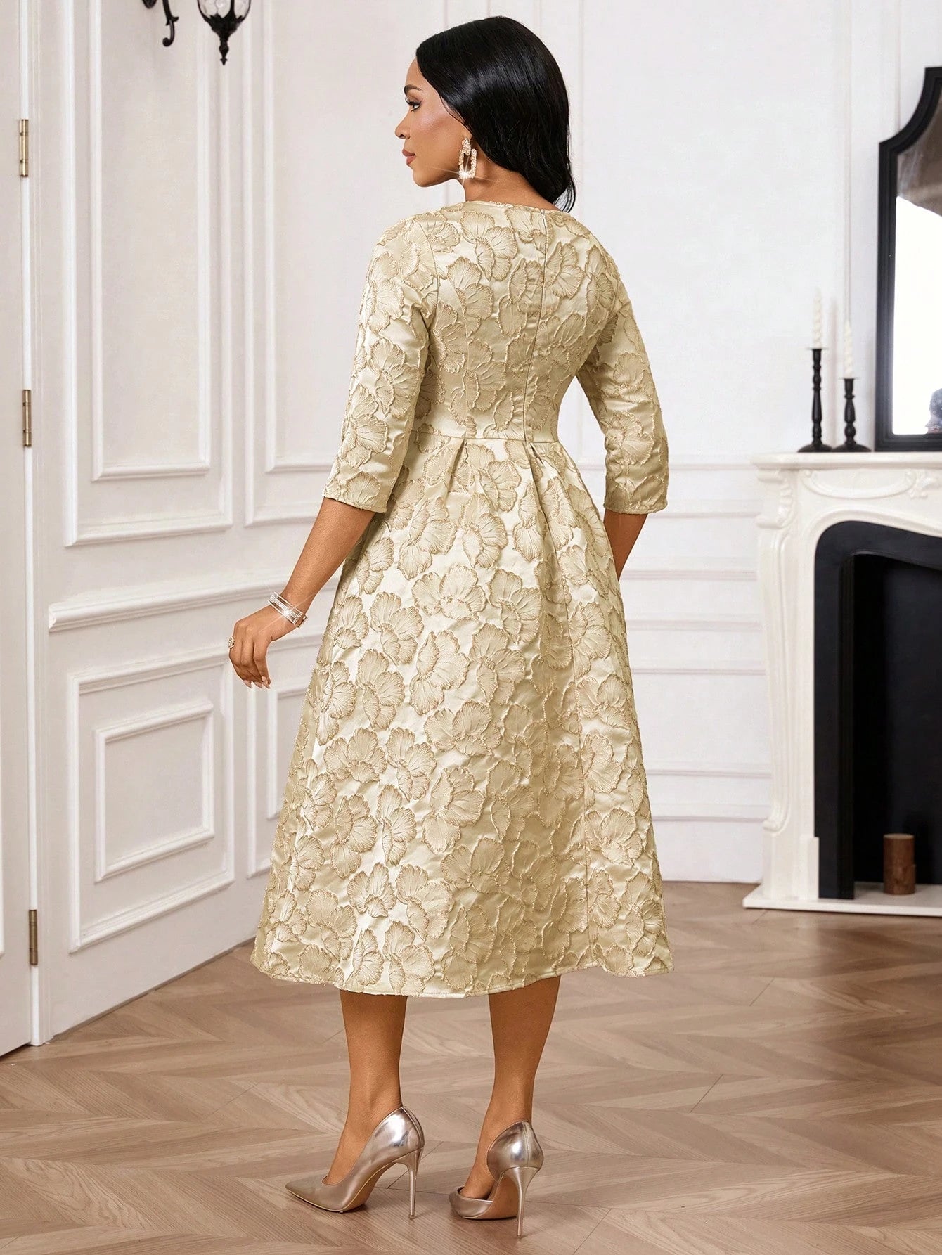 Women's Elegant Jacquard Mid-Length Party Dress