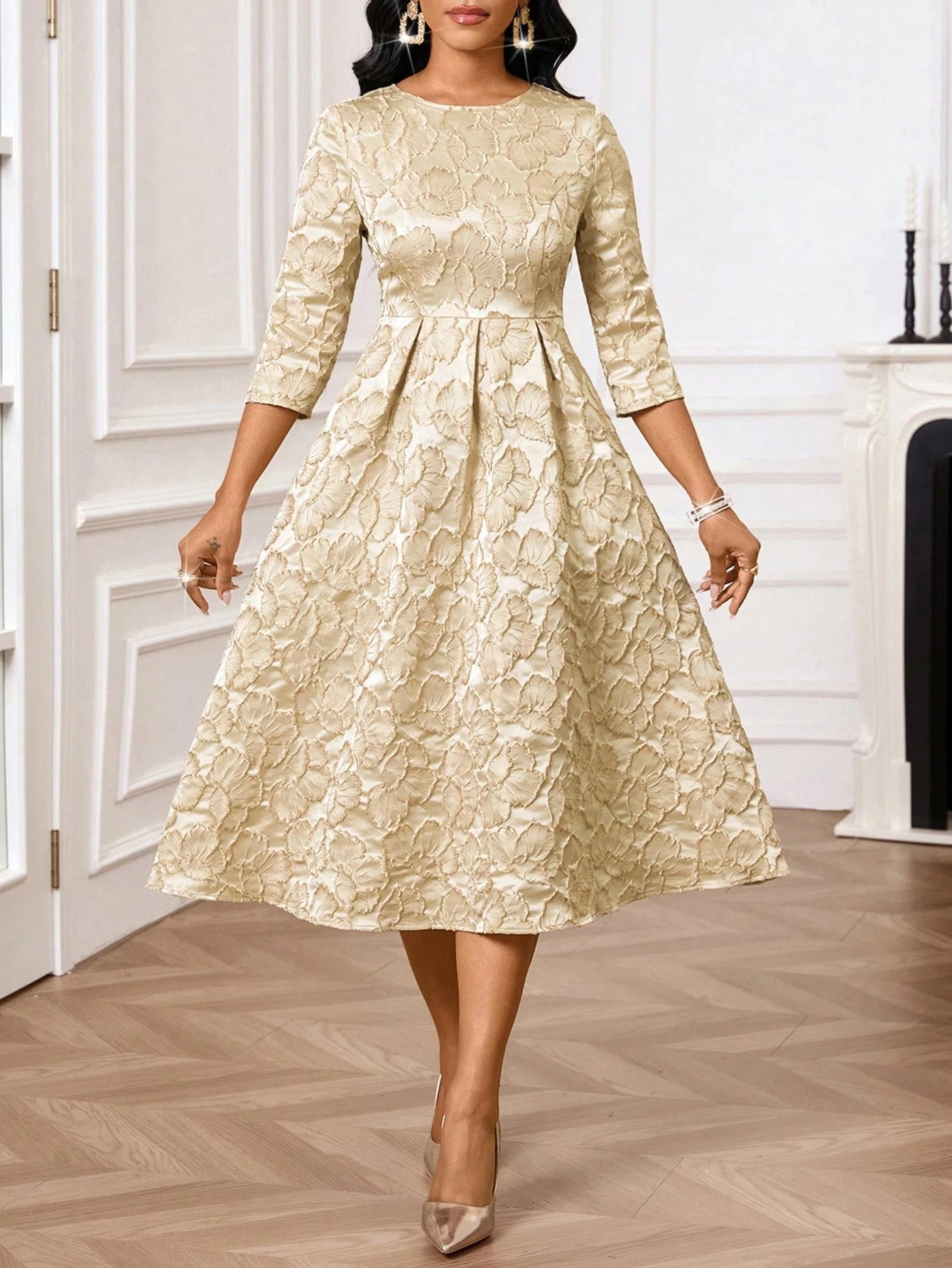 Women's Elegant Jacquard Mid-Length Party Dress