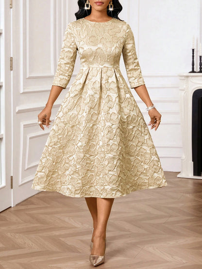 Women's Elegant Jacquard Mid-Length Party Dress