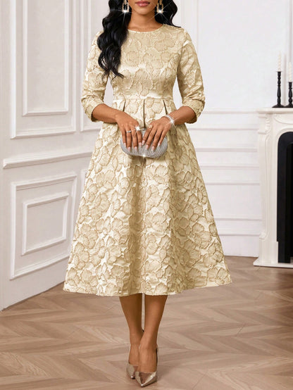 Women's Elegant Jacquard Mid-Length Party Dress