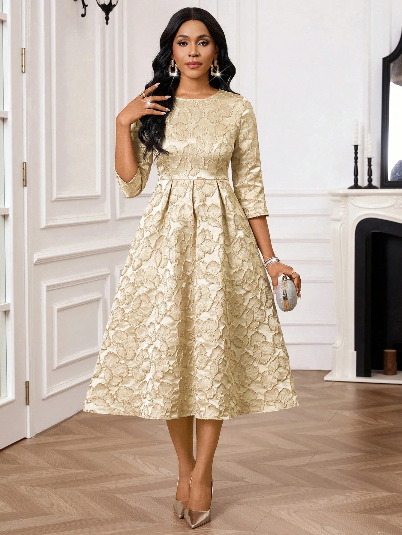 Women's Elegant Jacquard Mid-Length Party Dress