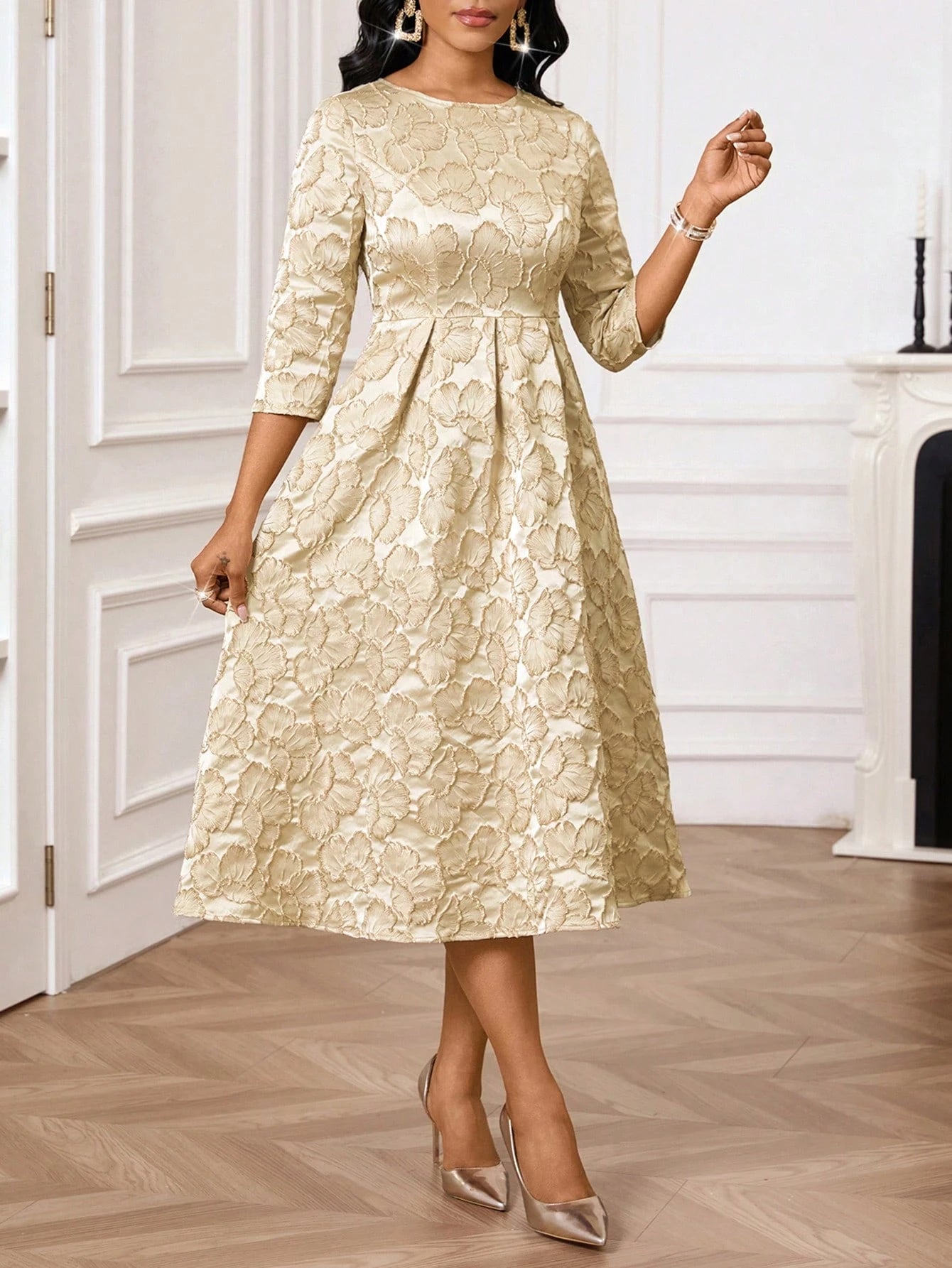 Women's Elegant Jacquard Mid-Length Party Dress