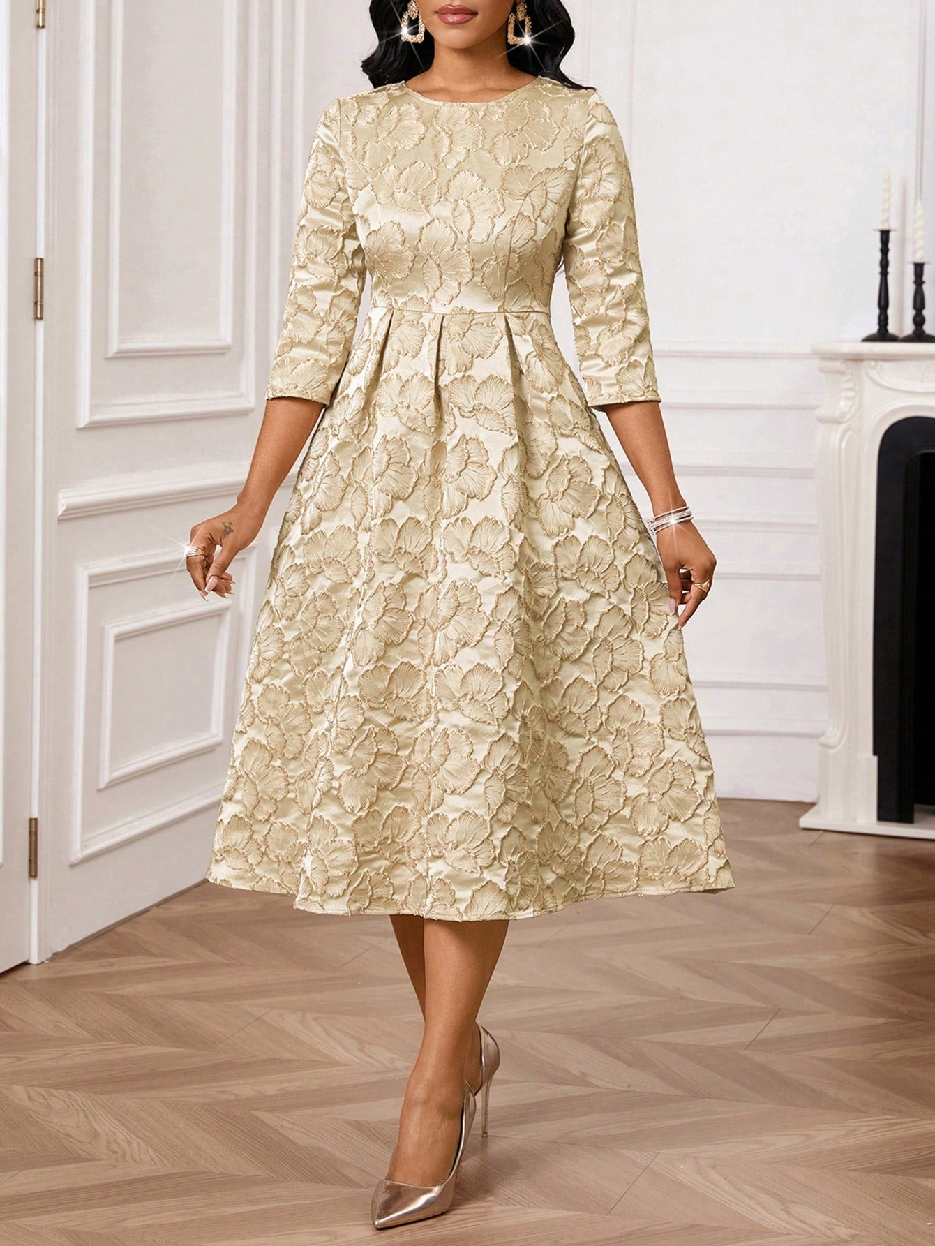 Women's Elegant Jacquard Mid-Length Party Dress