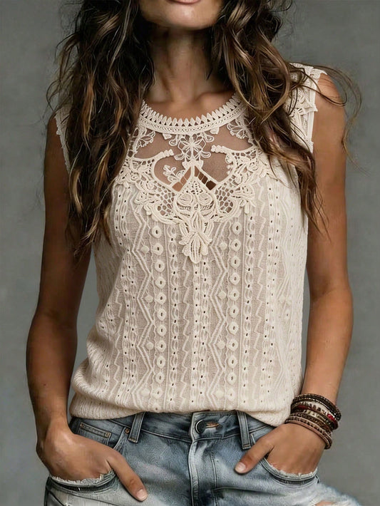 Women's Elegant Lace Sheer Back Camisole, Suitable For Vacation