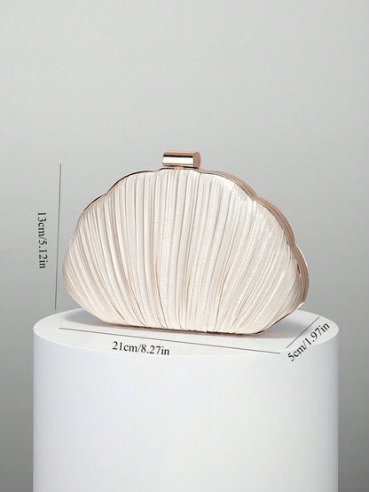 Women's Elegant/Quiet Luxury Pleated Satin Box Clutch/Minimalist Evening Bag/Fashion Chain Crossbody Handbag/Romantic Wedding Clutch/Charming/Exquisite Evening Dress Bag/Minimalist Apricot Box Clutch