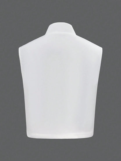Women's Elegant Sleeveless Double-Breasted Woven Top, Solid Color, Summer Casual White