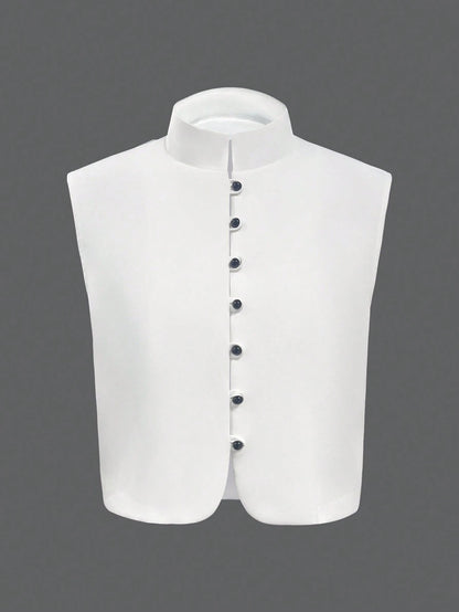 Women's Elegant Sleeveless Double-Breasted Woven Top, Solid Color, Summer Casual White