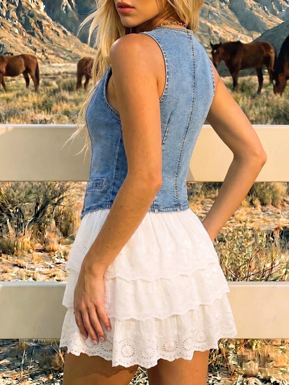 Women's Elegant Sleeveless Minimalist Denim Tank Top, Summer Clothing Casual