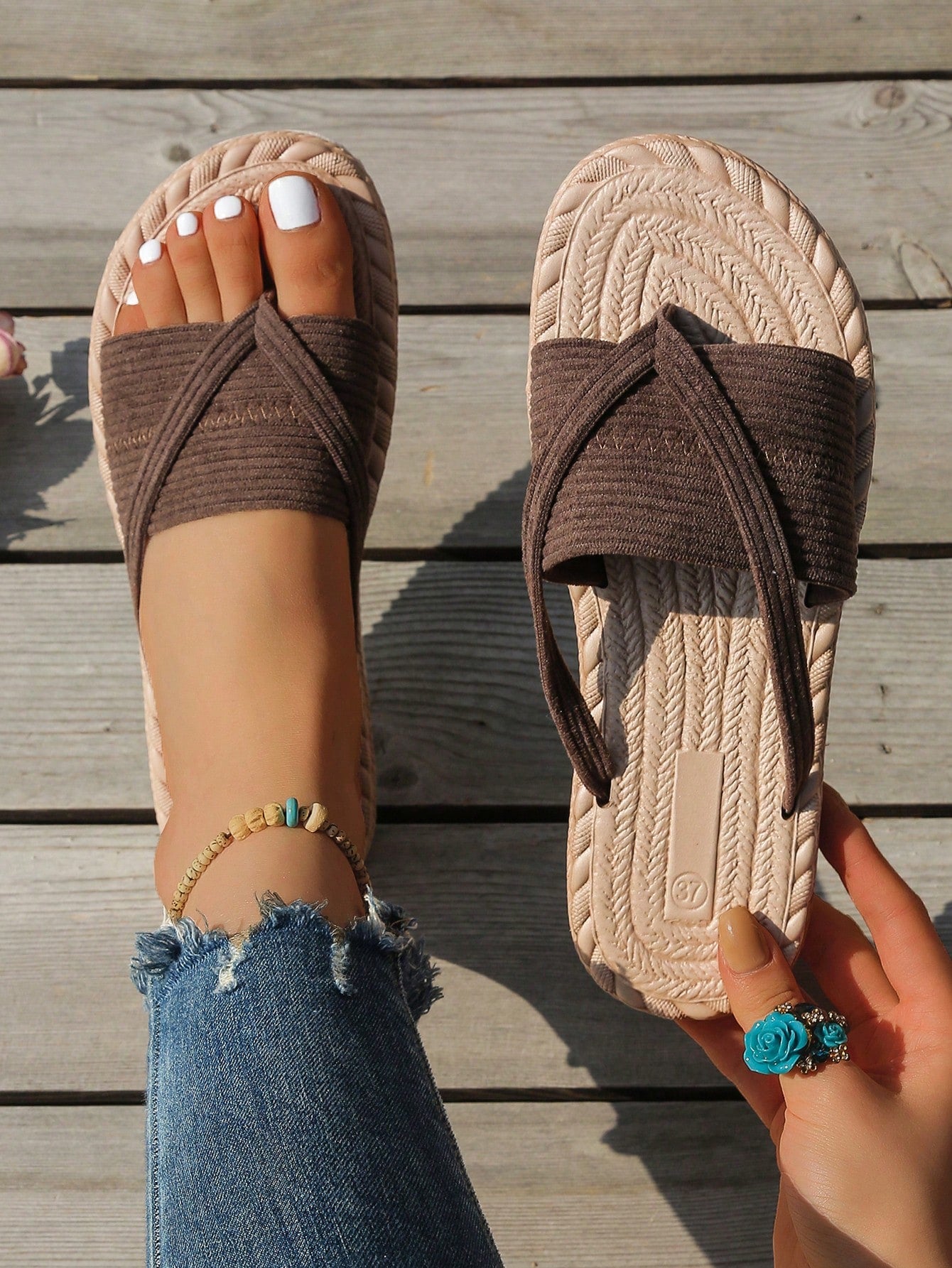 Women's Fashion Beach Flip Flops, Open Toe Slippers, Holiday Essential, Beach Shoes, Holiday, Flat, Plus Size Thong Sandals