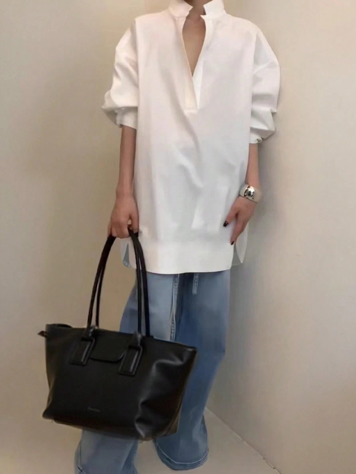 Women's Fashion Casual Versatile Long Sleeve Shirt, Asymmetrical Hem Solid Notched Neck Sexy Minimalist Office Shirt Fashionable Women's Notch Collar Brown Polyester Sheer Long Sleeve Shirt Spring