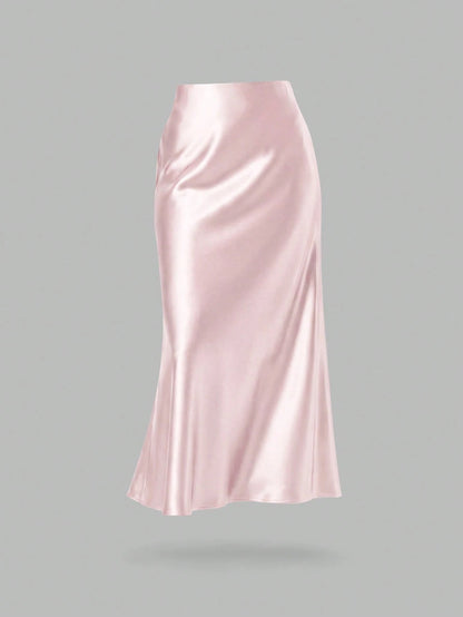 Women's Fashion Elastic Satin Feeling Satin Maxi Skirt, Suitable For All Seasons Pink Elegant Spring