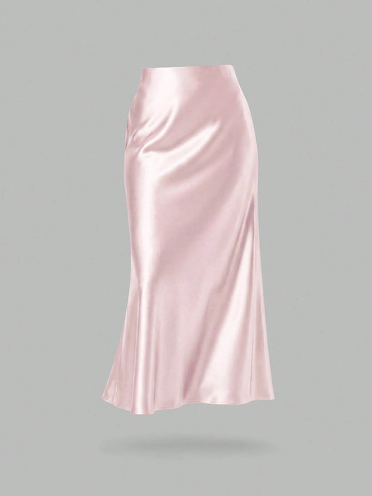 Women's Fashion Elastic Satin Feeling Satin Maxi Skirt, Suitable For All Seasons Pink Elegant Spring