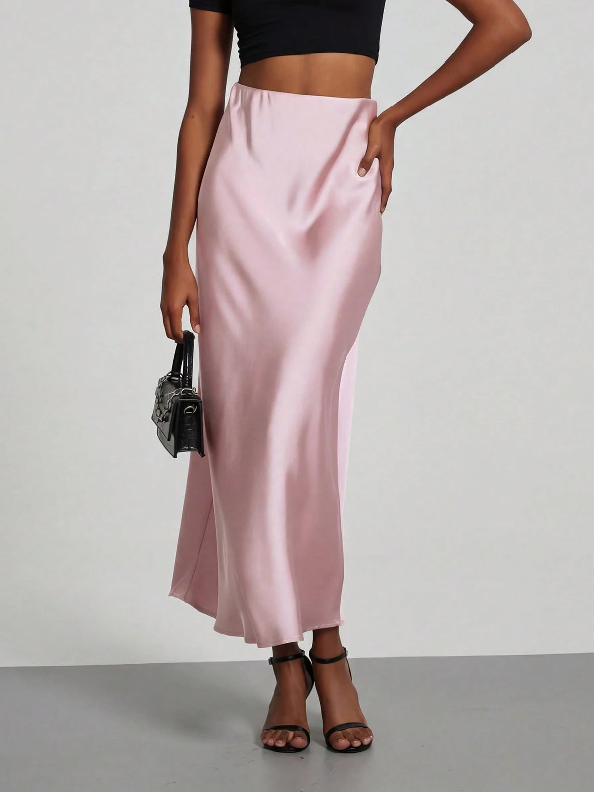 Women's Fashion Elastic Satin Feeling Satin Maxi Skirt, Suitable For All Seasons Pink Elegant Spring