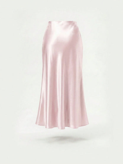 Women's Fashion Elastic Satin Feeling Satin Maxi Skirt, Suitable For All Seasons Pink Elegant Spring