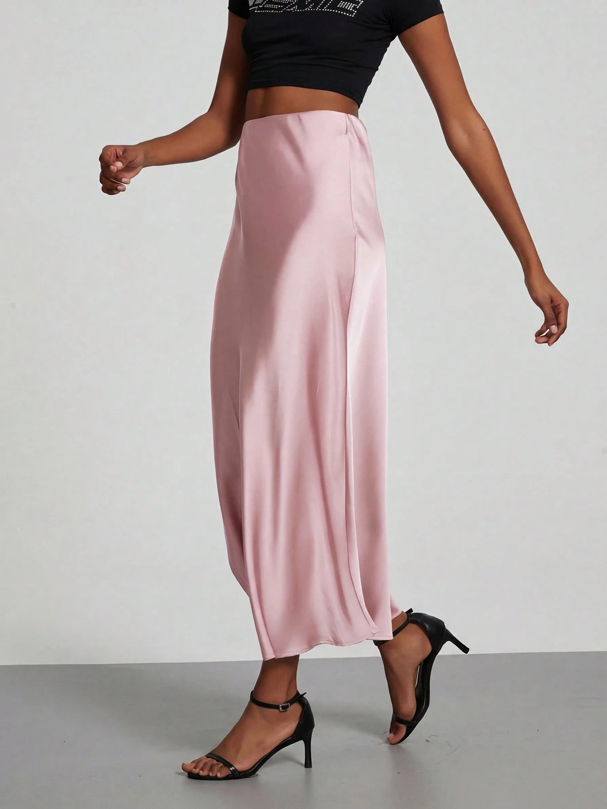 Women's Fashion Elastic Satin Feeling Satin Maxi Skirt, Suitable For All Seasons Pink Elegant Spring