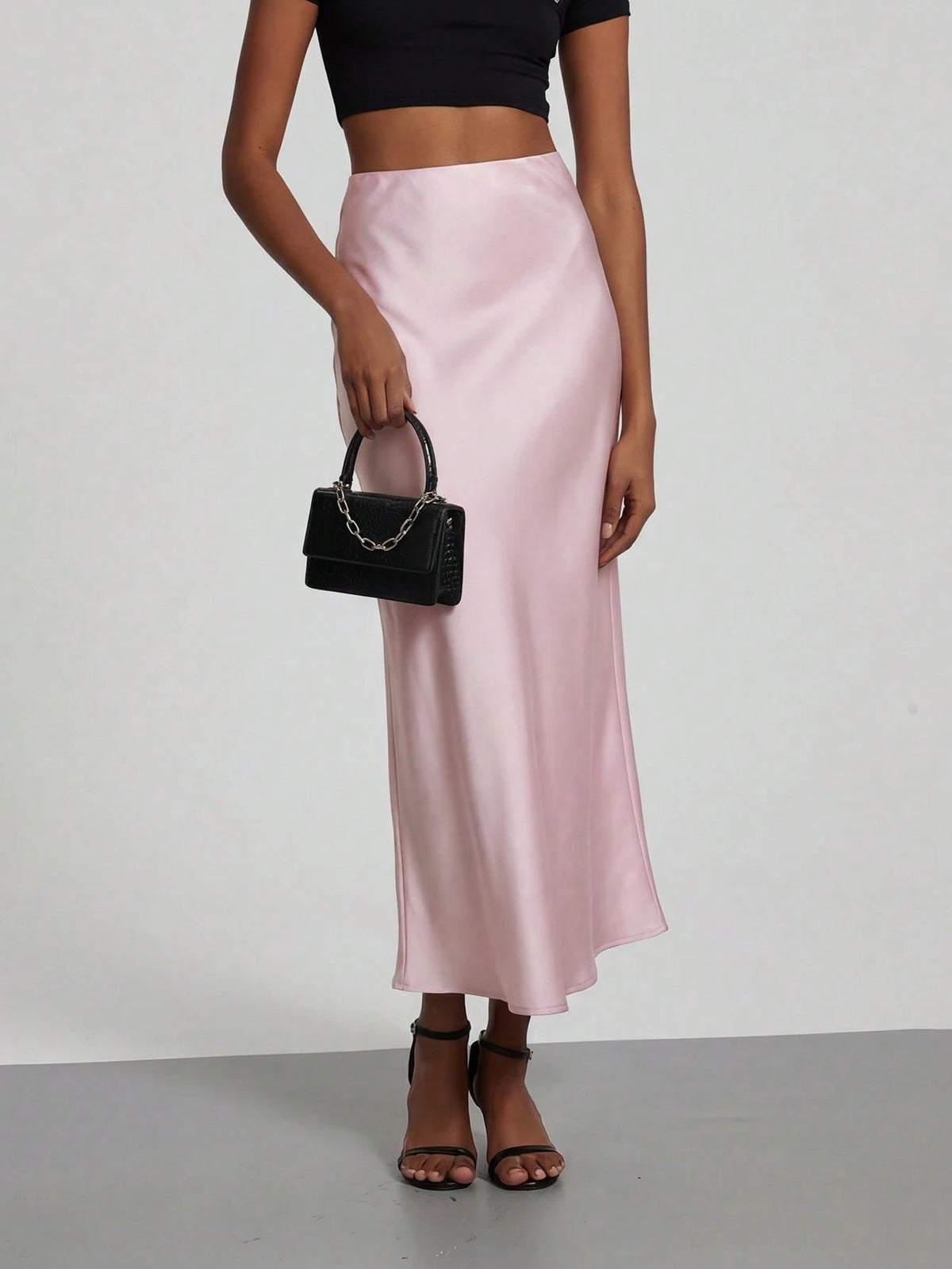 Women's Fashion Elastic Satin Feeling Satin Maxi Skirt, Suitable For All Seasons Pink Elegant Spring