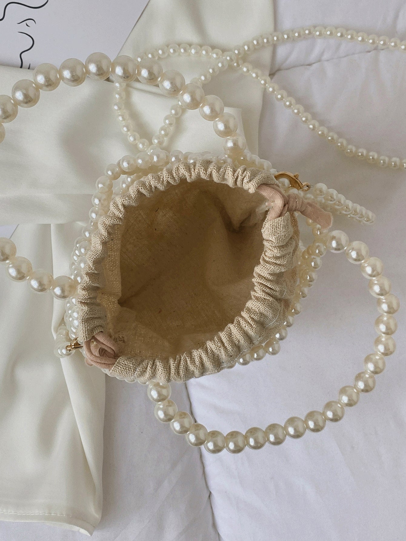 Women's Fashion Mini Faux Pearl Woven Hollow Handbag, Woven Bag, Cream Bag,Beach Bag, Aesthetic
