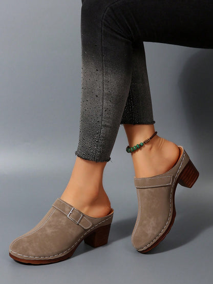 Women's Fashion Mule Shoes: Chunky Heel Design, Great For Casual Wear With Jeans/Skirts, Elegant Bohemian Buckle Decor,Wedge Heels