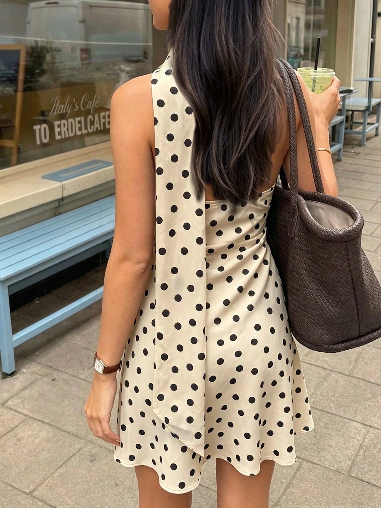 Women's Fashion Vacation Polka Dot Print Elegant Casual Sexy Asymmetrical Shoulder Asymmetric Ruched Fitted Tie-Front Dress, Back To School Outfit Party
