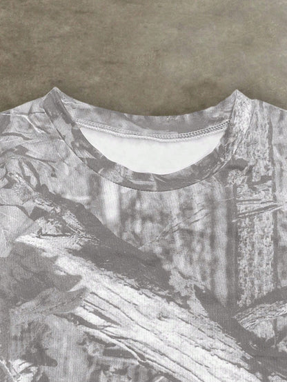Women's Fashionable Camouflage Print Slim Fit Cropped T-Shirt